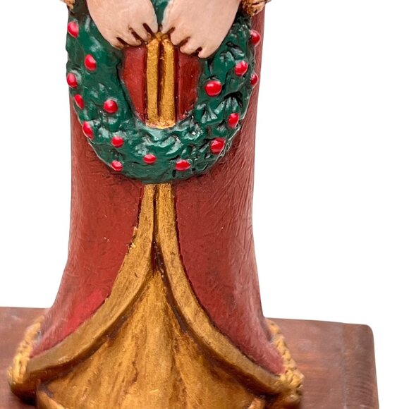 Skinny Santa Claus Figurine Handpainted Wreath Wooden Base Holiday Rustic - Picture 3 of 11
